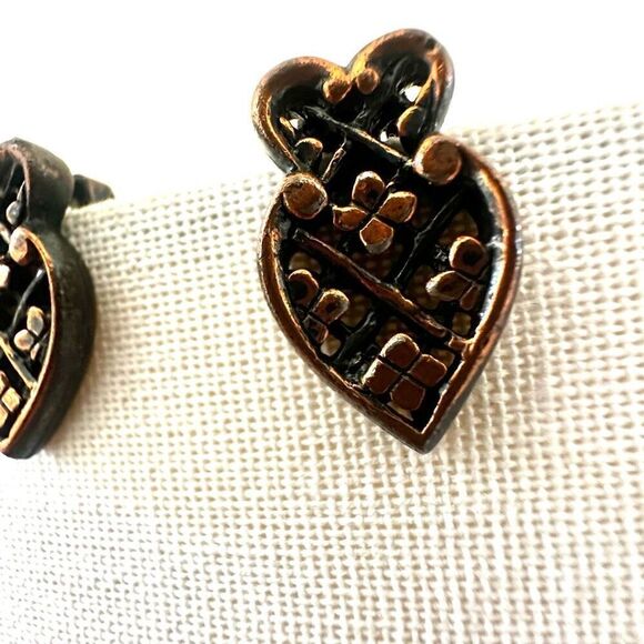 Copper tone clip on earrings - Picture 3 of 8